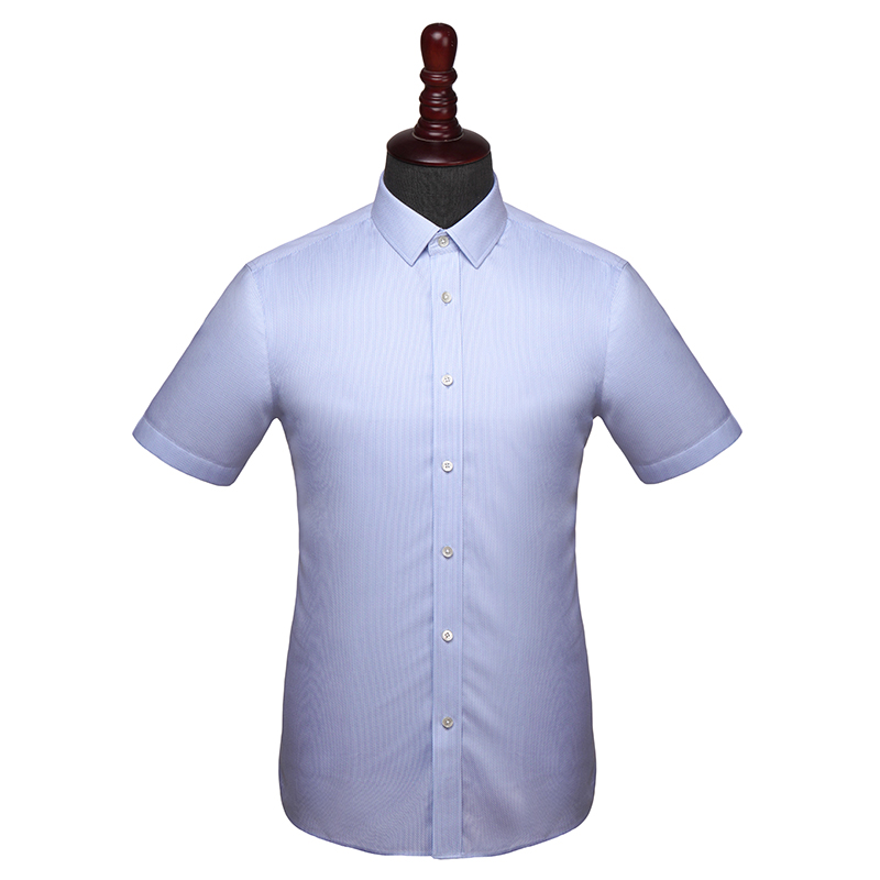 經典藍色破浪紋男士短袖襯衫(圖1)
